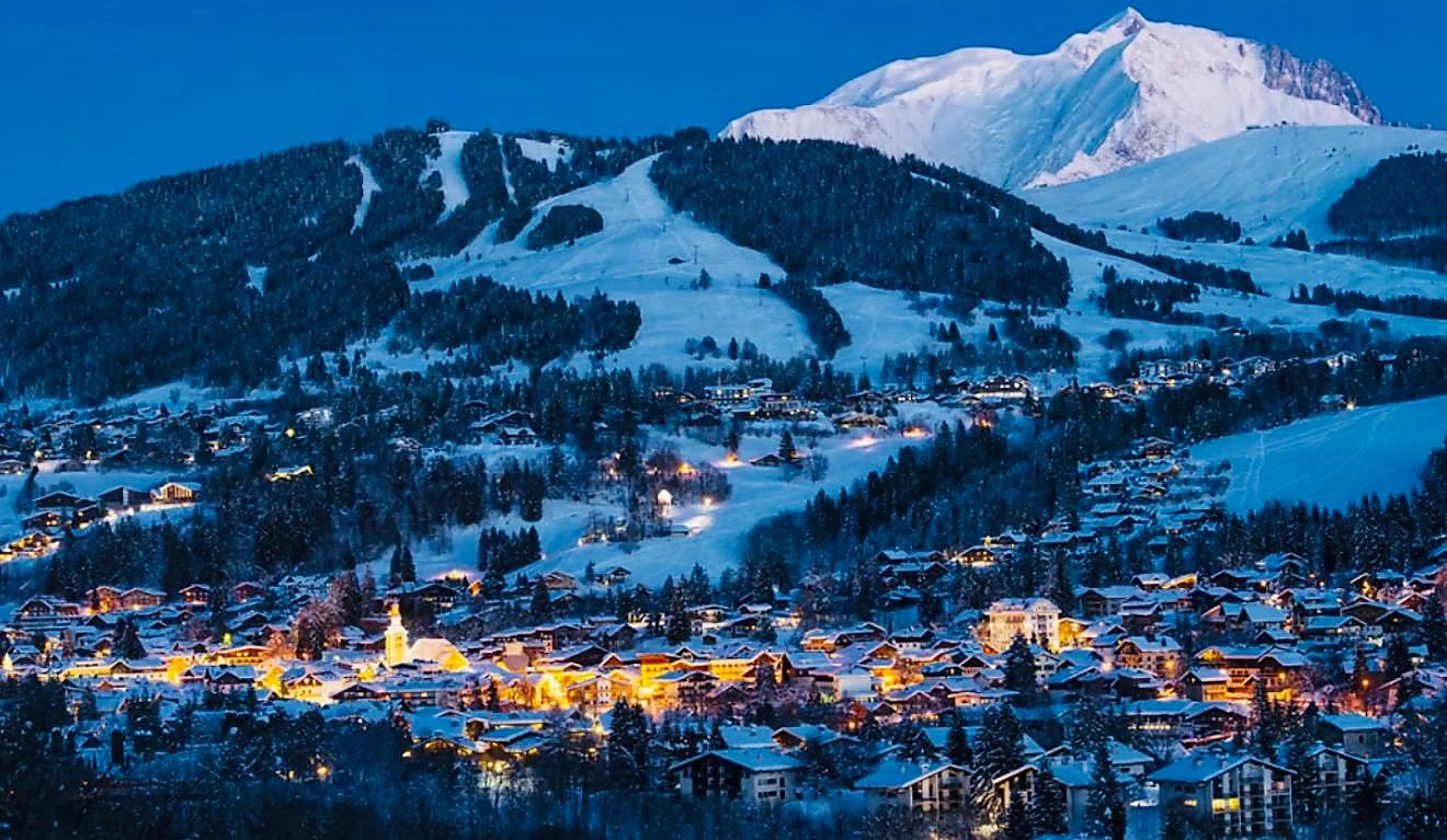 Illuminated mountain resort in winter