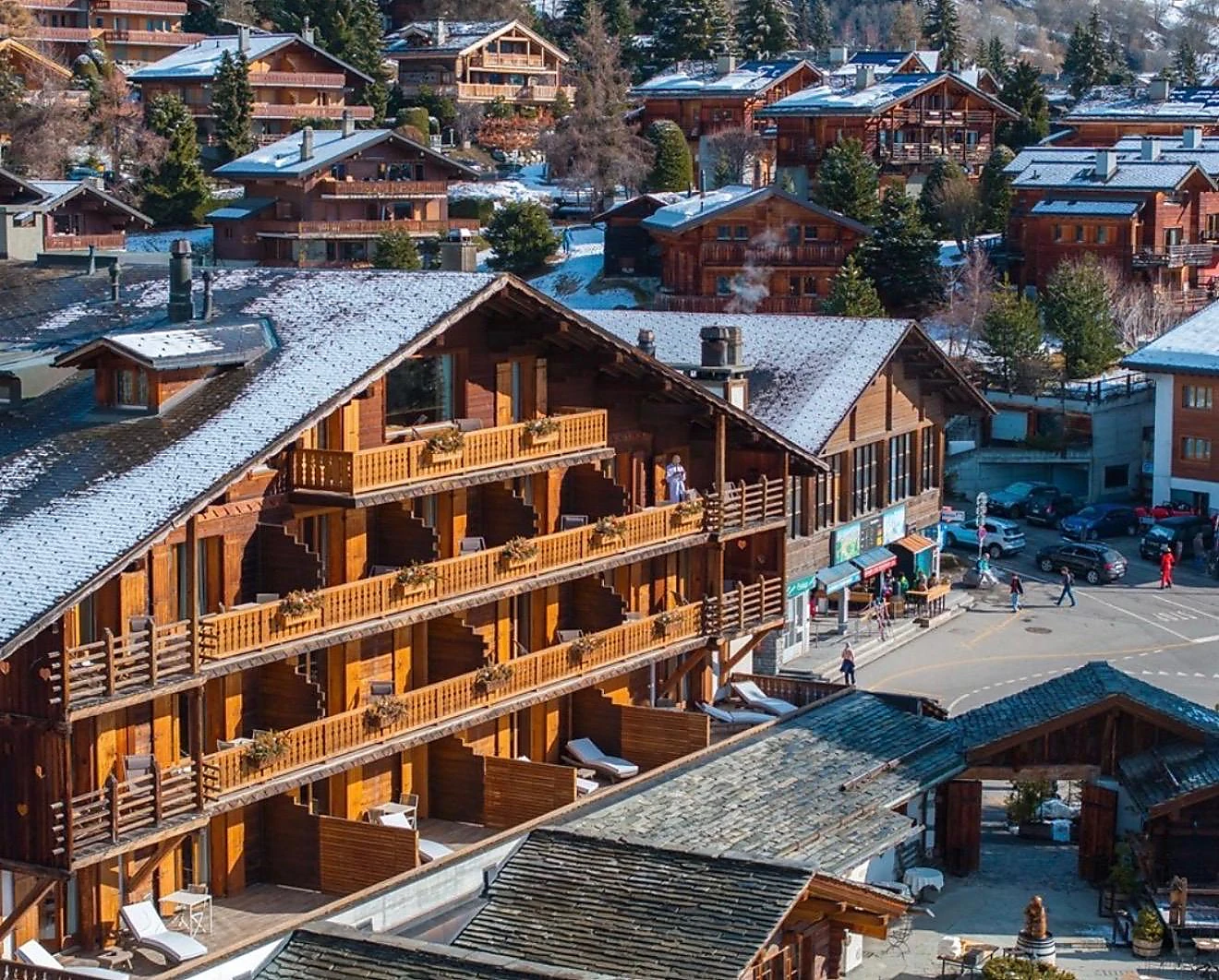 Wooden chalets in an Alpine resort